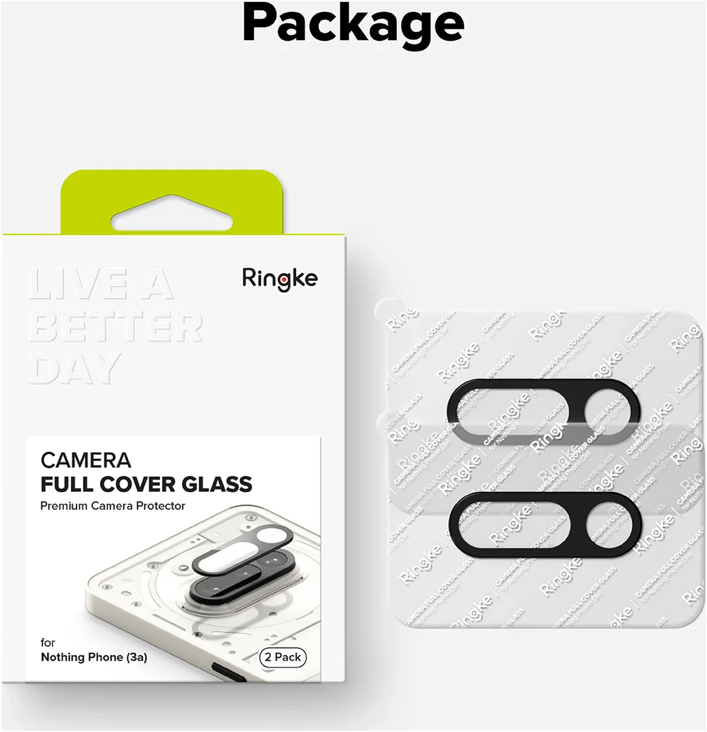 Ringke Full Cover Glass Nothing Phone (3a) Camera Protector Glas (2-Pack) afbeelding 10