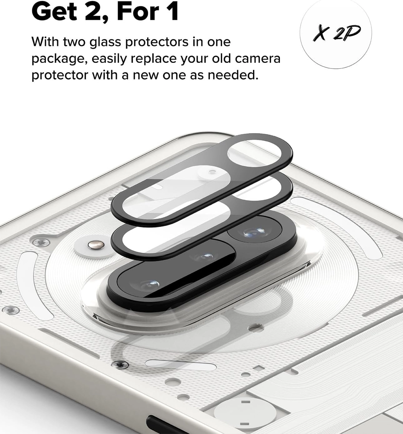 Ringke Full Cover Glass Nothing Phone (3a) Camera Protector Glas (2-Pack) afbeelding 3
