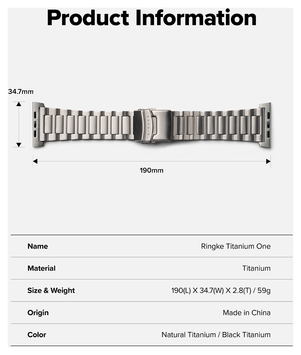 Ringke Titanium One - Apple Watch 1-10/SE/Ultra Band - 49/46/45/44/42MM - Zwart afbeelding 12