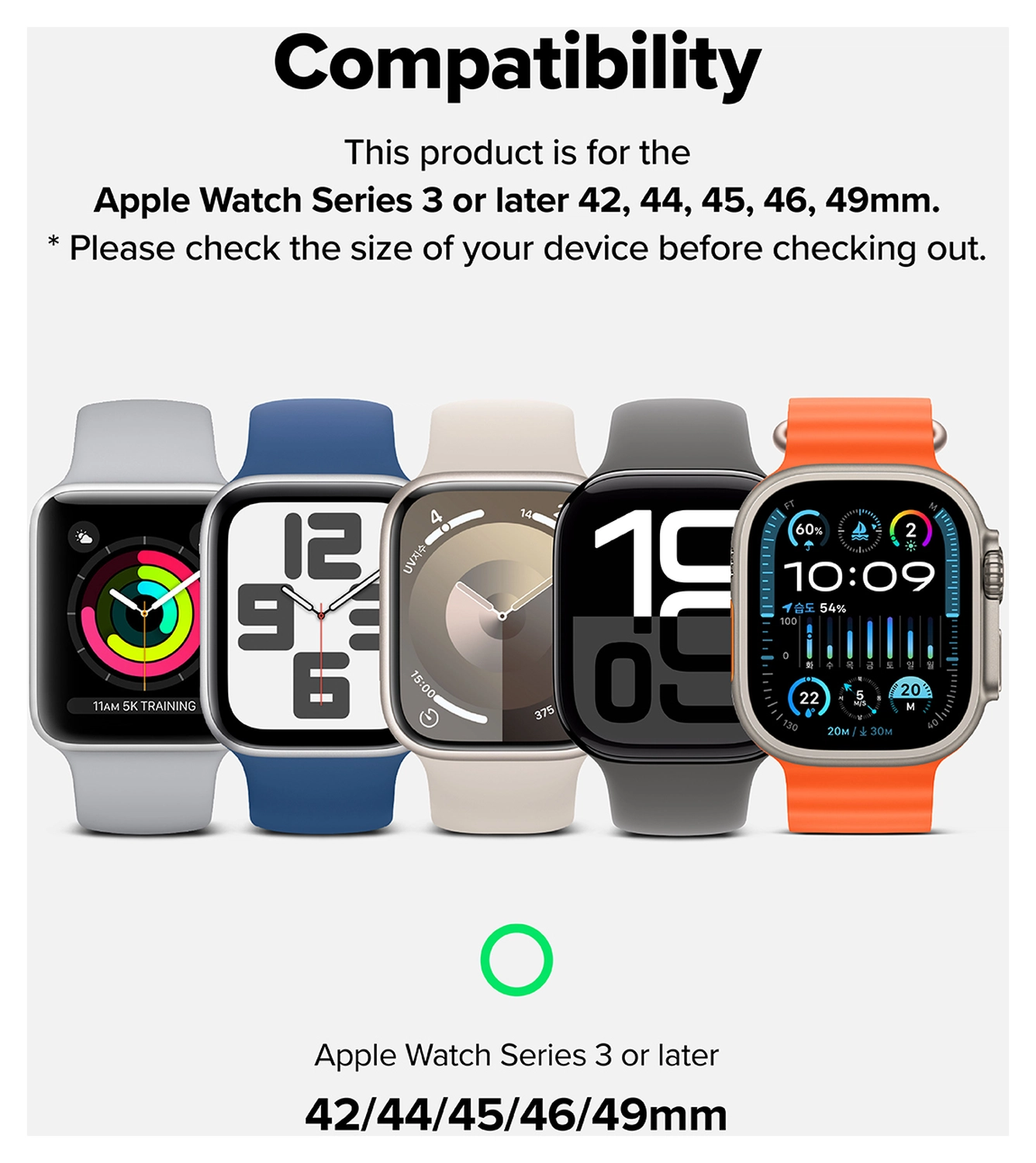 Ringke Titanium One - Apple Watch 1-10/SE/Ultra Band - 49/46/45/44/42MM - Zwart afbeelding 3