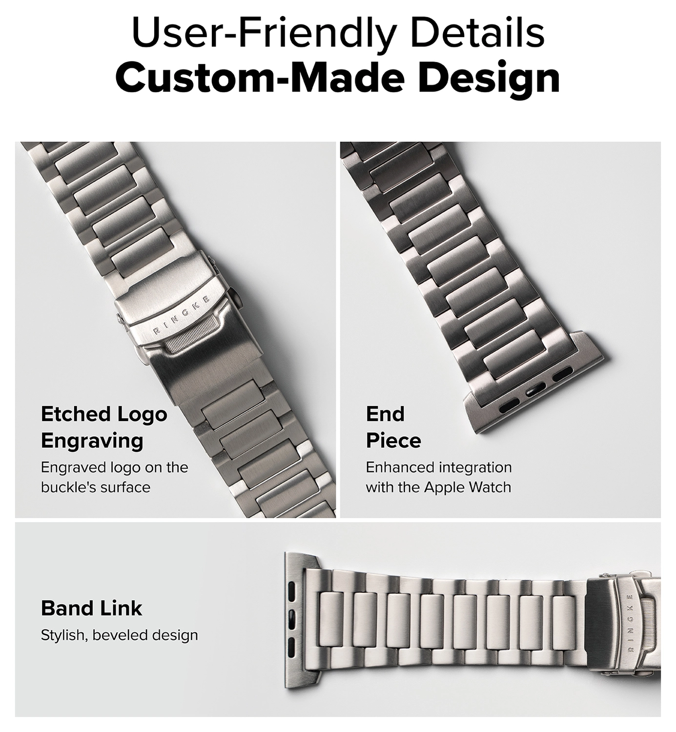 Ringke Titanium One - Apple Watch 1-10/SE/Ultra Band - 49/46/45/44/42MM - Zwart afbeelding 2