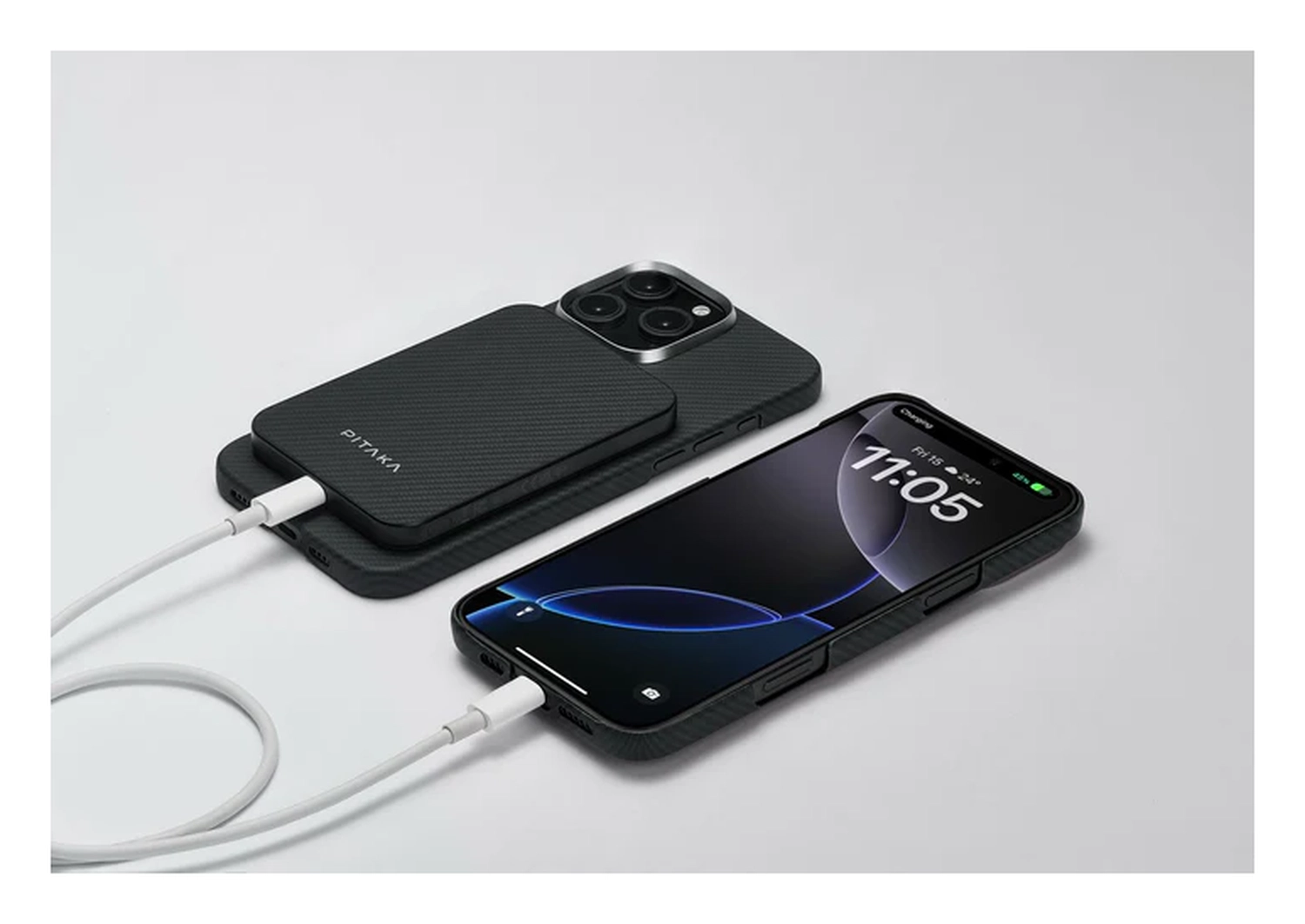 PITAKA Apple iPhone 16 Pro Max Hoesje met 5.000mAh MagSafe Powerbank Zwart afbeelding 3