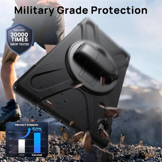 Samsung Galaxy Tab S10 FE Plus Hoes Back Cover met Kickstand en Handriem Zwart afbeelding 4