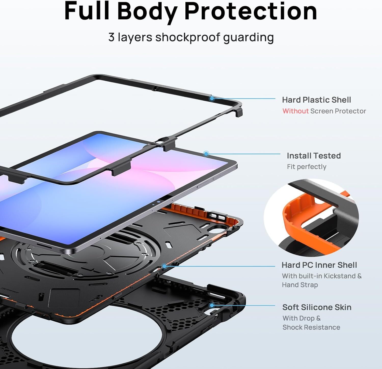 Samsung Galaxy Tab S10 FE Plus Hoes Back Cover met Kickstand en Handriem Zwart afbeelding 3