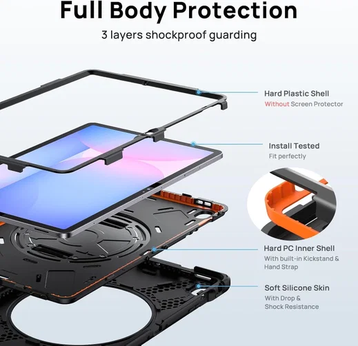 Samsung Galaxy Tab S10 FE Plus Hoes Back Cover met Kickstand en Handriem Zwart afbeelding 3