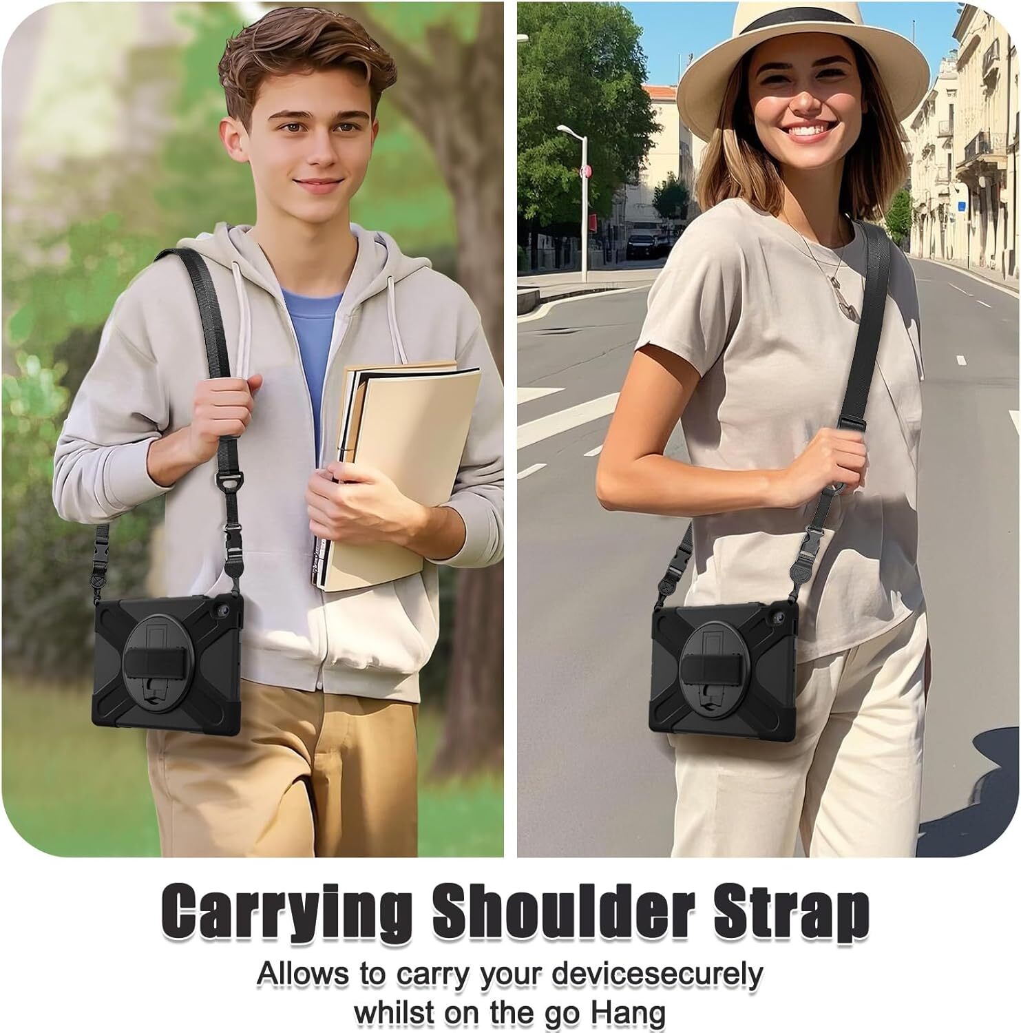 Samsung Galaxy Tab S10 FE Plus Hoes Back Cover met Kickstand en Handriem Zwart afbeelding 7