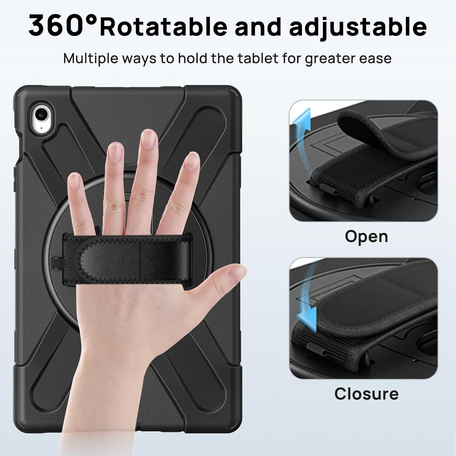 Samsung Galaxy Tab S10 FE Plus Hoes Back Cover met Kickstand en Handriem Zwart afbeelding 6