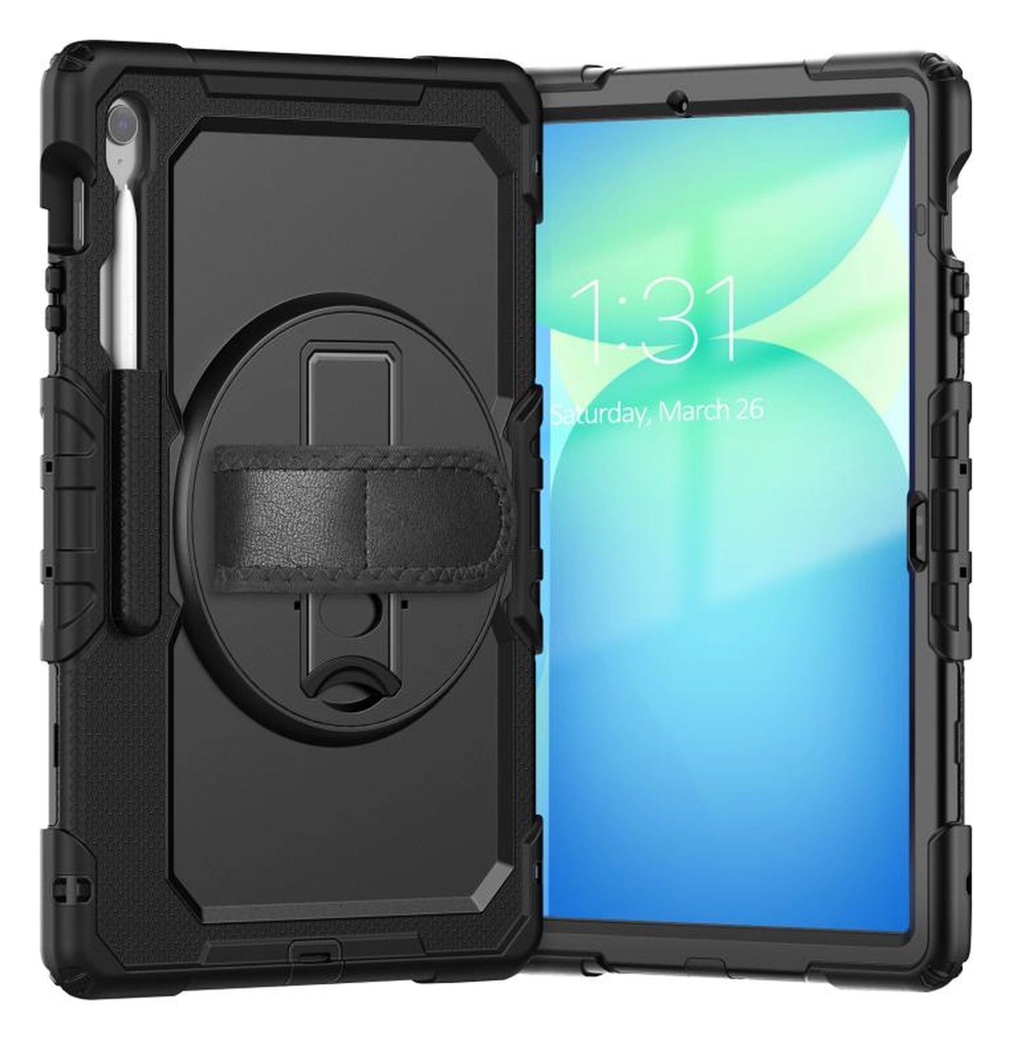 Samsung Galaxy Tab S10 FE Plus Hoes met Screen Protector en Handriem Zwart afbeelding 2