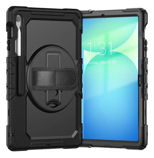 Samsung Galaxy Tab S10 FE Plus Hoes met Screen Protector en Handriem Zwart afbeelding 2