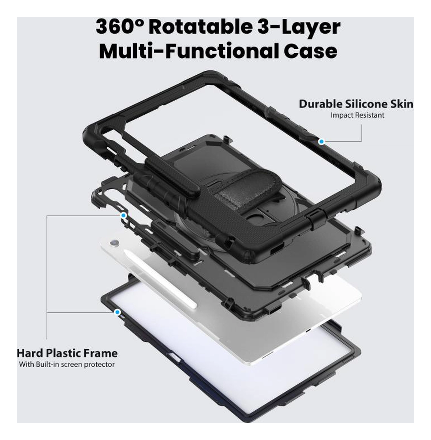 Samsung Galaxy Tab S10 FE Plus Hoes met Screen Protector en Handriem Zwart afbeelding 4