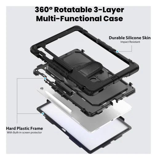 Samsung Galaxy Tab S10 FE Plus Hoes met Screen Protector en Handriem Zwart afbeelding 4