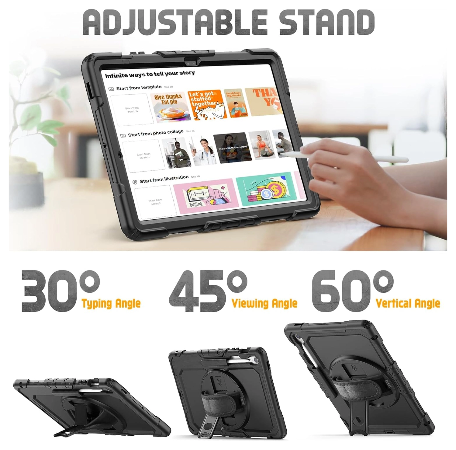 Samsung Galaxy Tab S10 FE Plus Hoes met Screen Protector en Handriem Zwart afbeelding 6