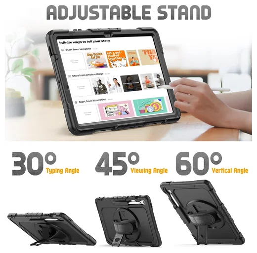 Samsung Galaxy Tab S10 FE Plus Hoes met Screen Protector en Handriem Zwart afbeelding 6
