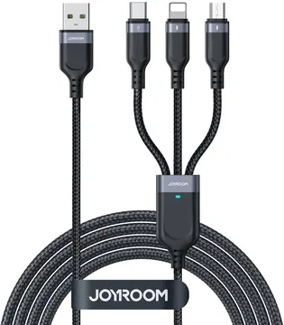 JOYROOM 3-in-1 3.5A Kabel USB-A naar Micro-USB / USB-C / Lightning 2M Zwart