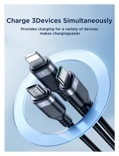 JOYROOM 3-in-1 3.5A Kabel USB-A naar Micro-USB / USB-C / Lightning 2M Zwart afbeelding 4