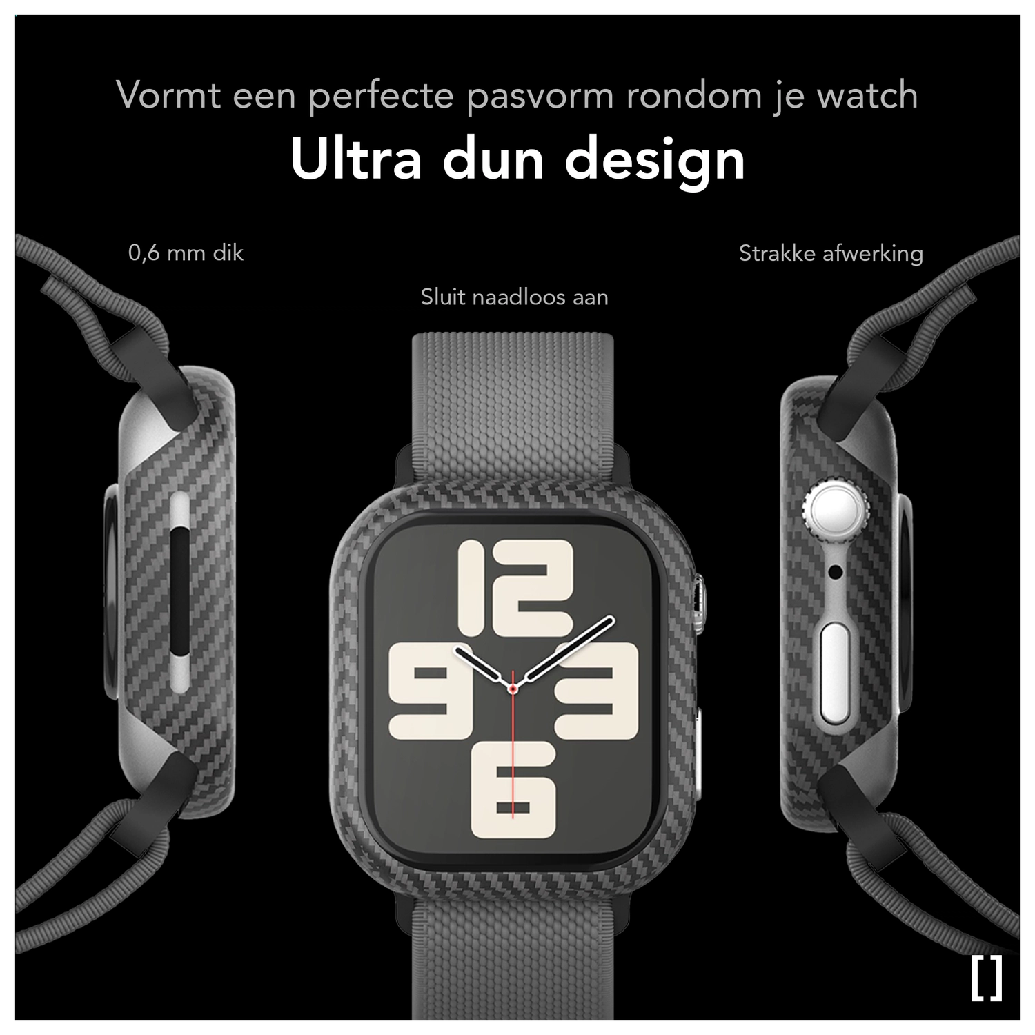 NEKIT Fiber Apple Watch 11/10 42MM Hoesje - Kevlar Bumper Cover Dun Zwart afbeelding 3