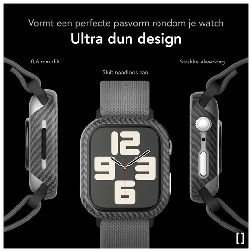 NEKIT Fiber Apple Watch 11/10 42MM Hoesje - Kevlar Bumper Cover Dun Zwart afbeelding 3