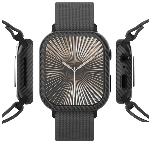 NEKIT Fiber Apple Watch 11/10 42MM Hoesje - Kevlar Bumper Cover Dun Zwart afbeelding 8