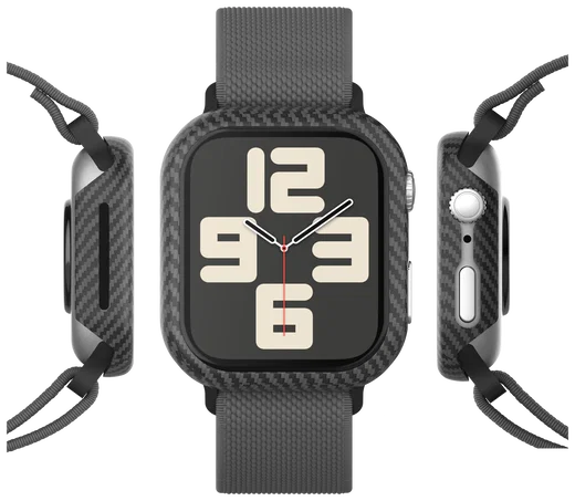 NEKIT Fiber Apple Watch 44MM Hoesje Kevlar Bumper Cover Dun Zwart afbeelding 14