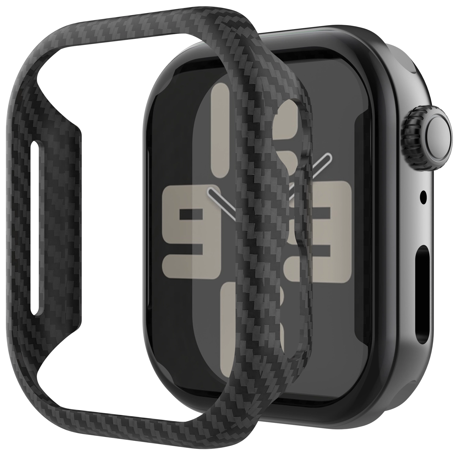 NEKIT Fiber Apple Watch 44MM Hoesje Kevlar Bumper Cover Dun Zwart afbeelding 1