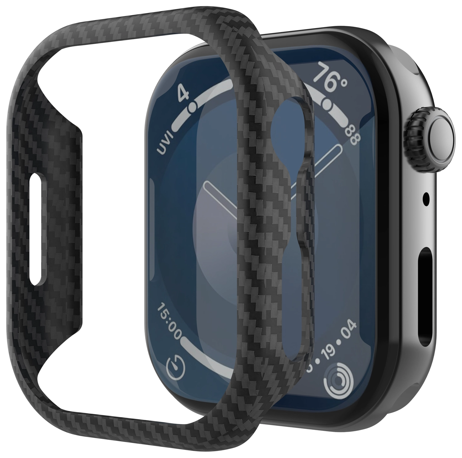 NEKIT Fiber Apple Watch 9/8/7 45MM Hoesje Kevlar Bumper Cover Dun Zwart afbeelding 1