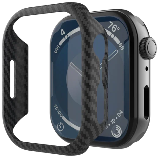 NEKIT Fiber Apple Watch 9/8/7 45MM Hoesje Kevlar Bumper Cover Dun Zwart afbeelding 1