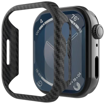 NEKIT Fiber Apple Watch 9/8/7 45MM Hoesje Kevlar Bumper Cover Dun Zwart