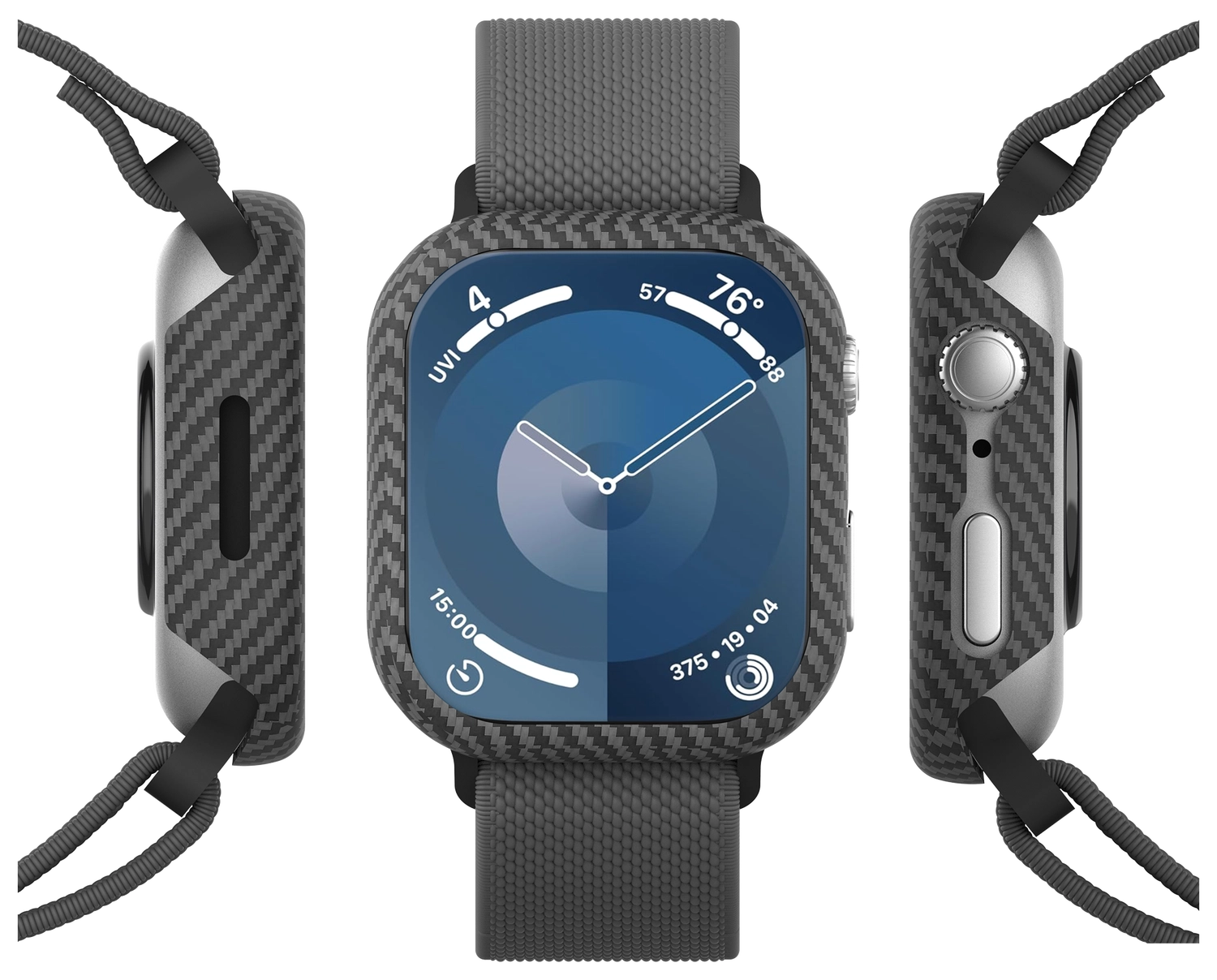 NEKIT Fiber Apple Watch 9/8/7 45MM Hoesje Kevlar Bumper Cover Dun Zwart afbeelding 12