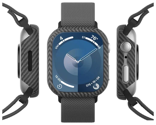 NEKIT Fiber Apple Watch 9/8/7 45MM Hoesje Kevlar Bumper Cover Dun Zwart afbeelding 12