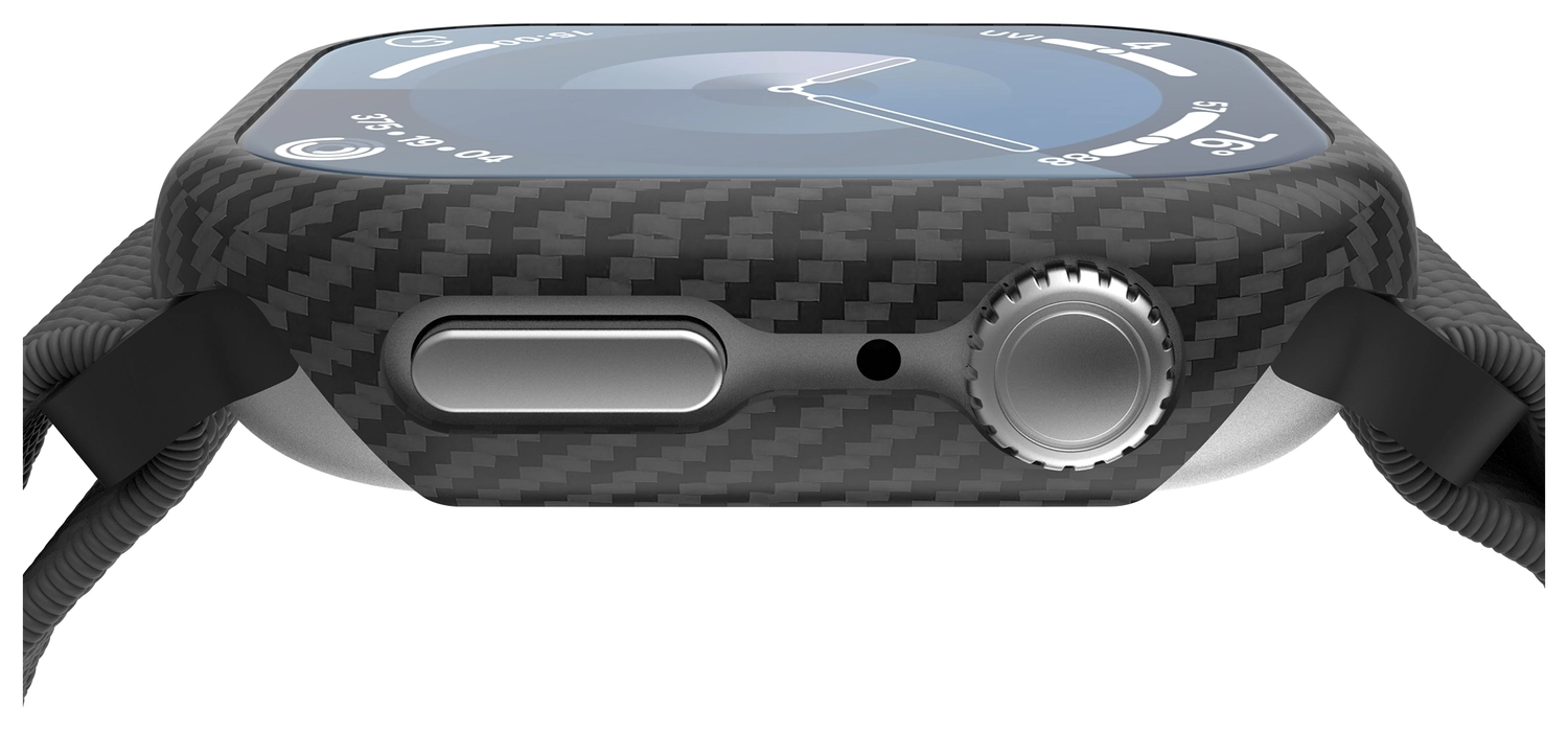 NEKIT Fiber Apple Watch 9/8/7 45MM Hoesje Kevlar Bumper Cover Dun Zwart afbeelding 14