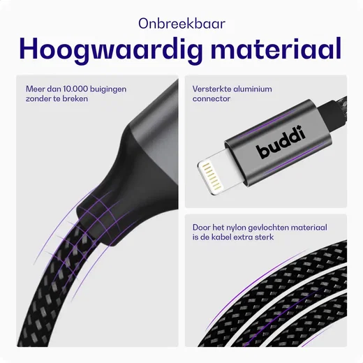 Set van 8 stuks 30cm Buddi Flex USB-A naar Lightning kabel afbeelding 5