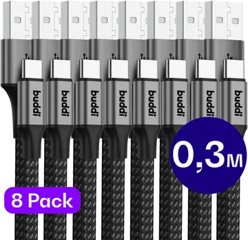 Set van 8 stuks 30cm Buddi Flex USB-A naar USB-C kabel