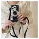 iPhone 16 Pro Max Hoesje Vintage Retro Camera Back Cover met Koord Zwart afbeelding 2