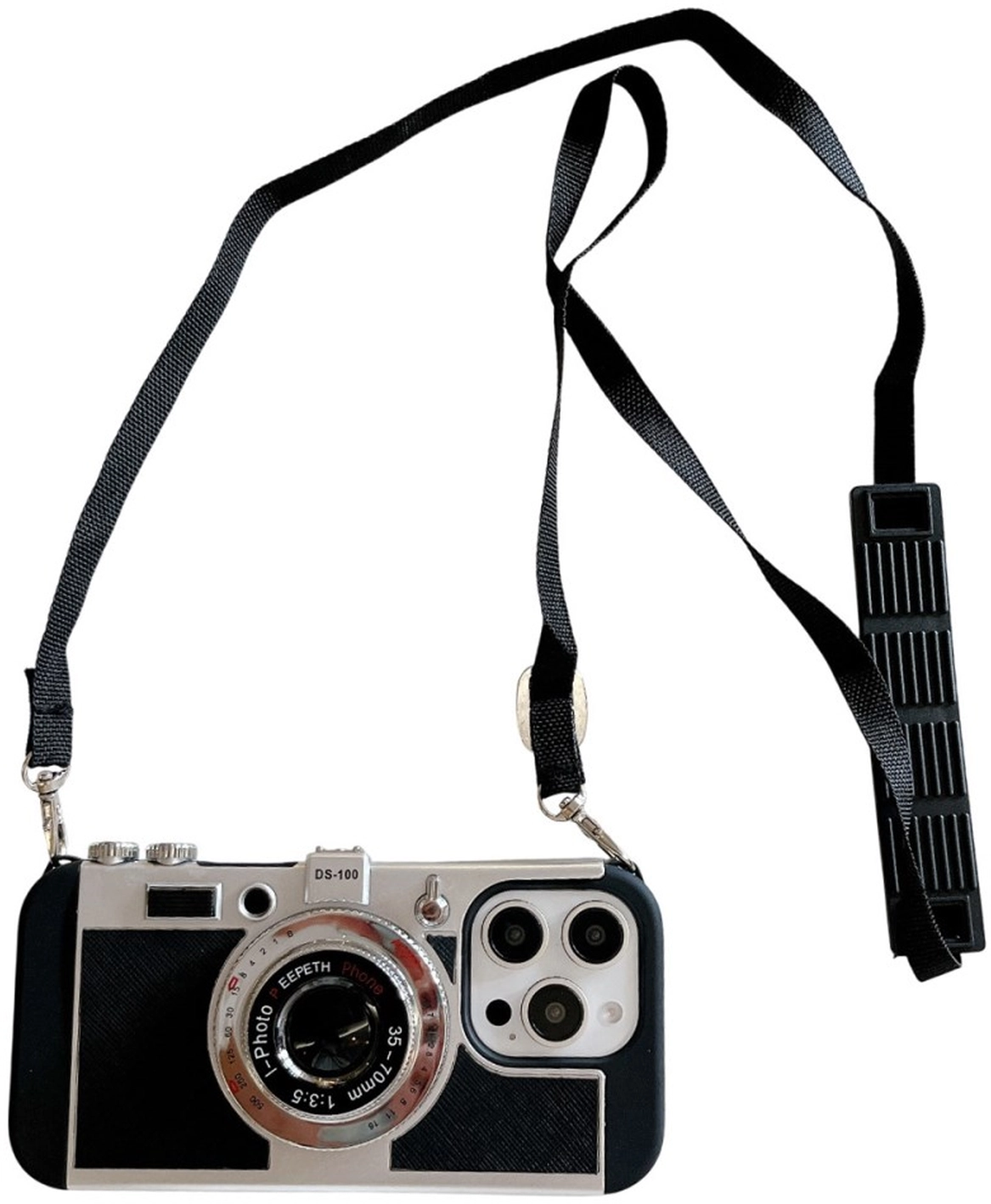 iPhone 16 Pro Hoesje Vintage Retro Camera Back Cover met Koord Zwart afbeelding 11