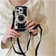iPhone 16 Pro Hoesje Vintage Retro Camera Back Cover met Koord Zwart afbeelding 2