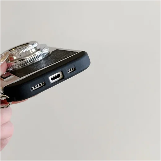 iPhone 16 Pro Hoesje Vintage Retro Camera Back Cover met Koord Zwart afbeelding 8
