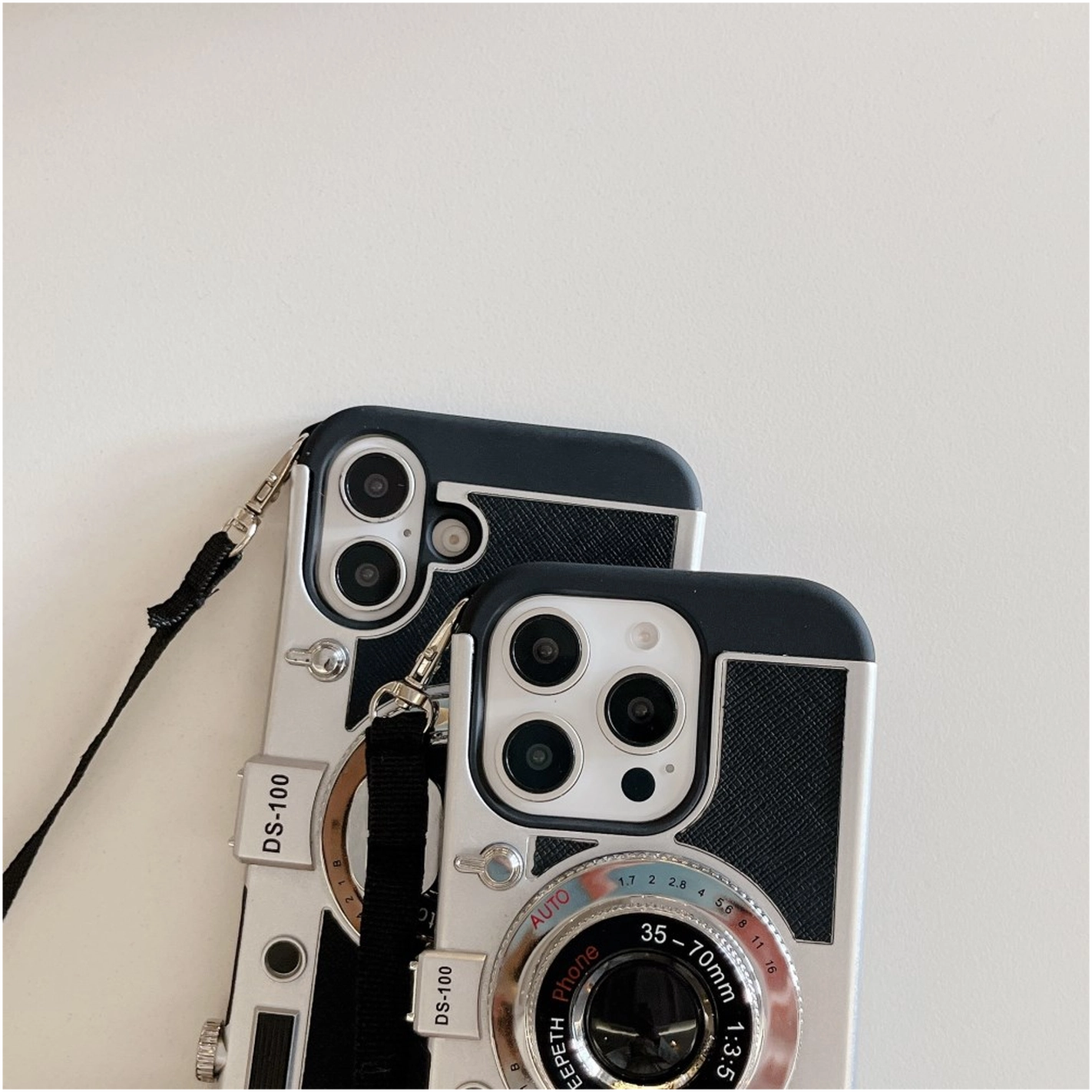 iPhone 16 Pro Hoesje Vintage Retro Camera Back Cover met Koord Zwart afbeelding 9