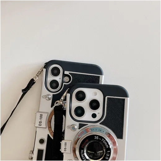 iPhone 16 Pro Hoesje Vintage Retro Camera Back Cover met Koord Zwart afbeelding 9