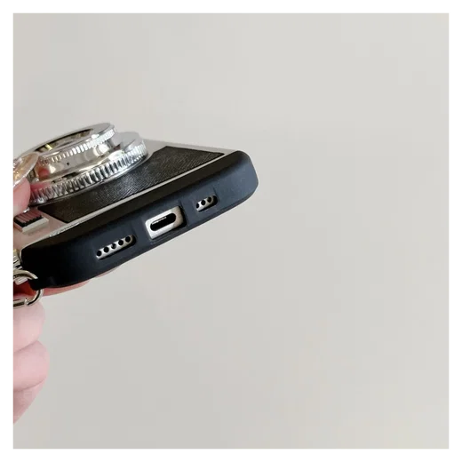 iPhone 16 Hoesje Vintage Retro Camera Back Cover met Koord Zwart afbeelding 7