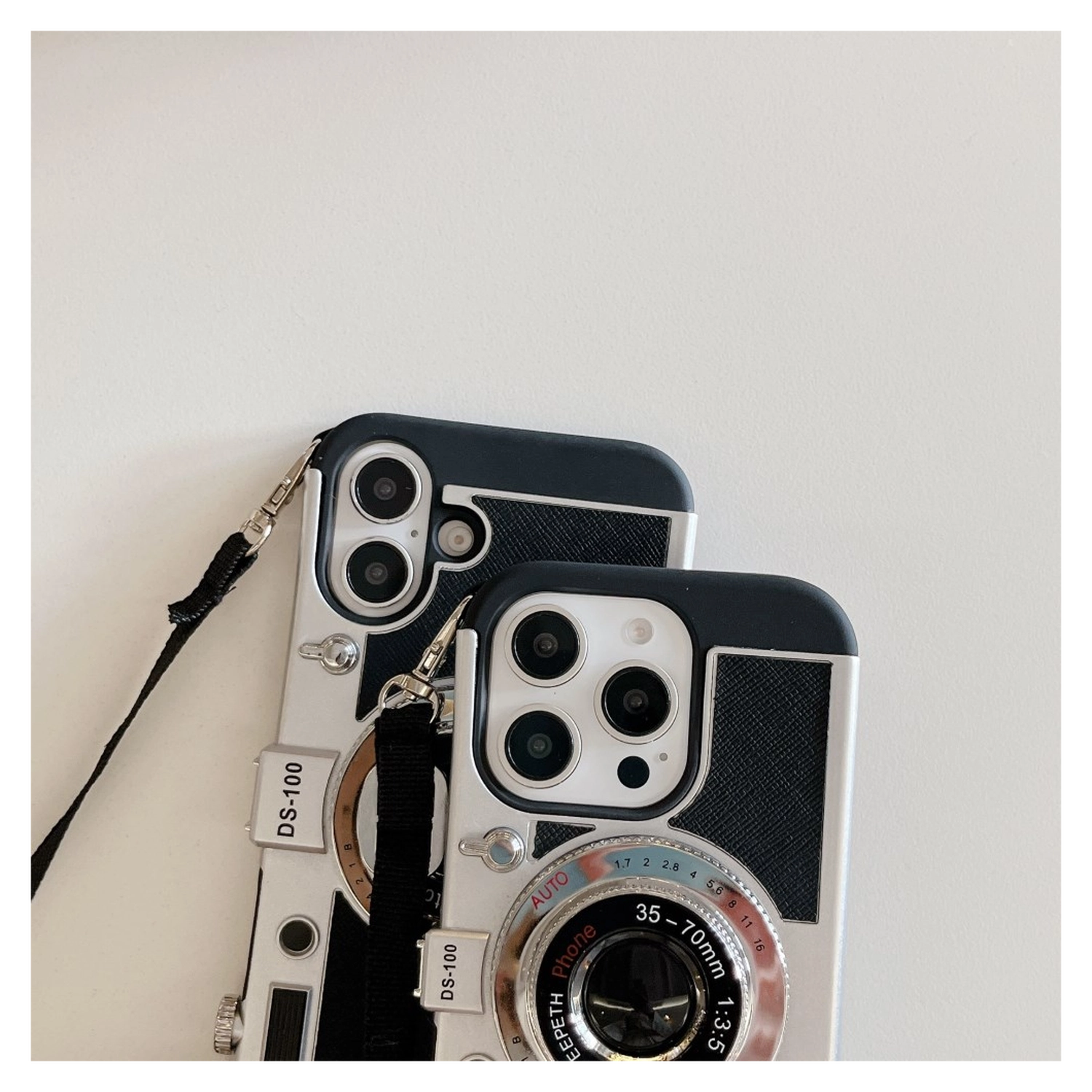 iPhone 16 Hoesje Vintage Retro Camera Back Cover met Koord Zwart afbeelding 8