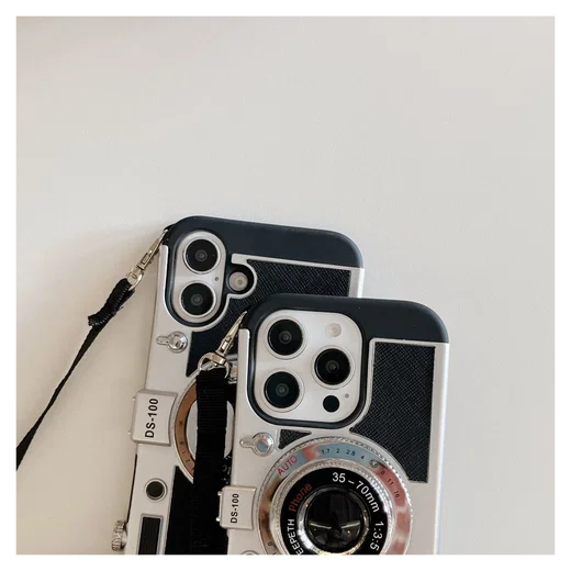 iPhone 16 Hoesje Vintage Retro Camera Back Cover met Koord Zwart afbeelding 8