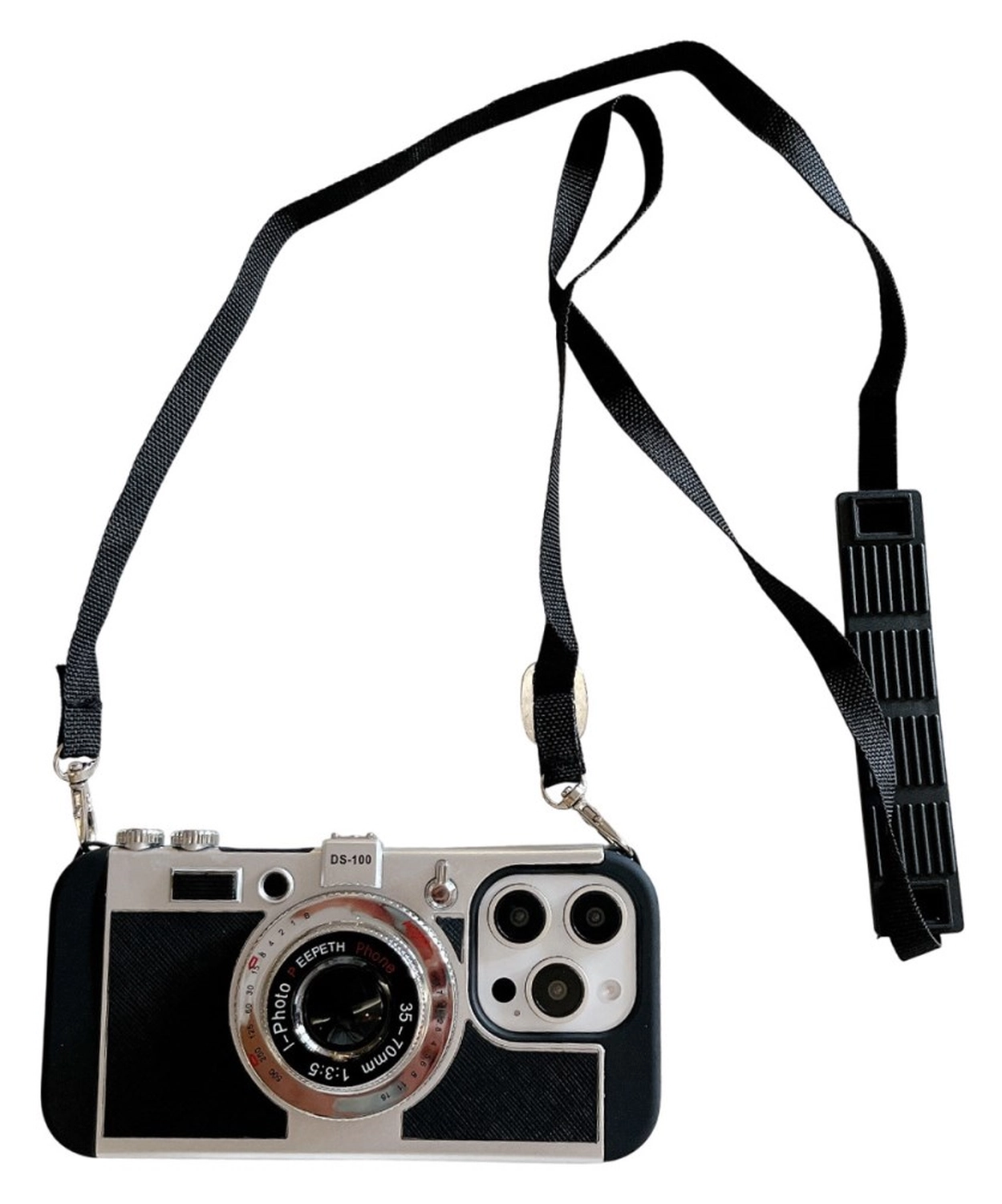 iPhone 15 Pro Hoesje Vintage Retro Camera Back Cover met Koord Zwart afbeelding 11