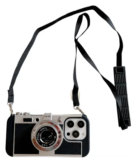 iPhone 14 Pro Hoesje Vintage Retro Camera Back Cover met Koord Zwart afbeelding 11