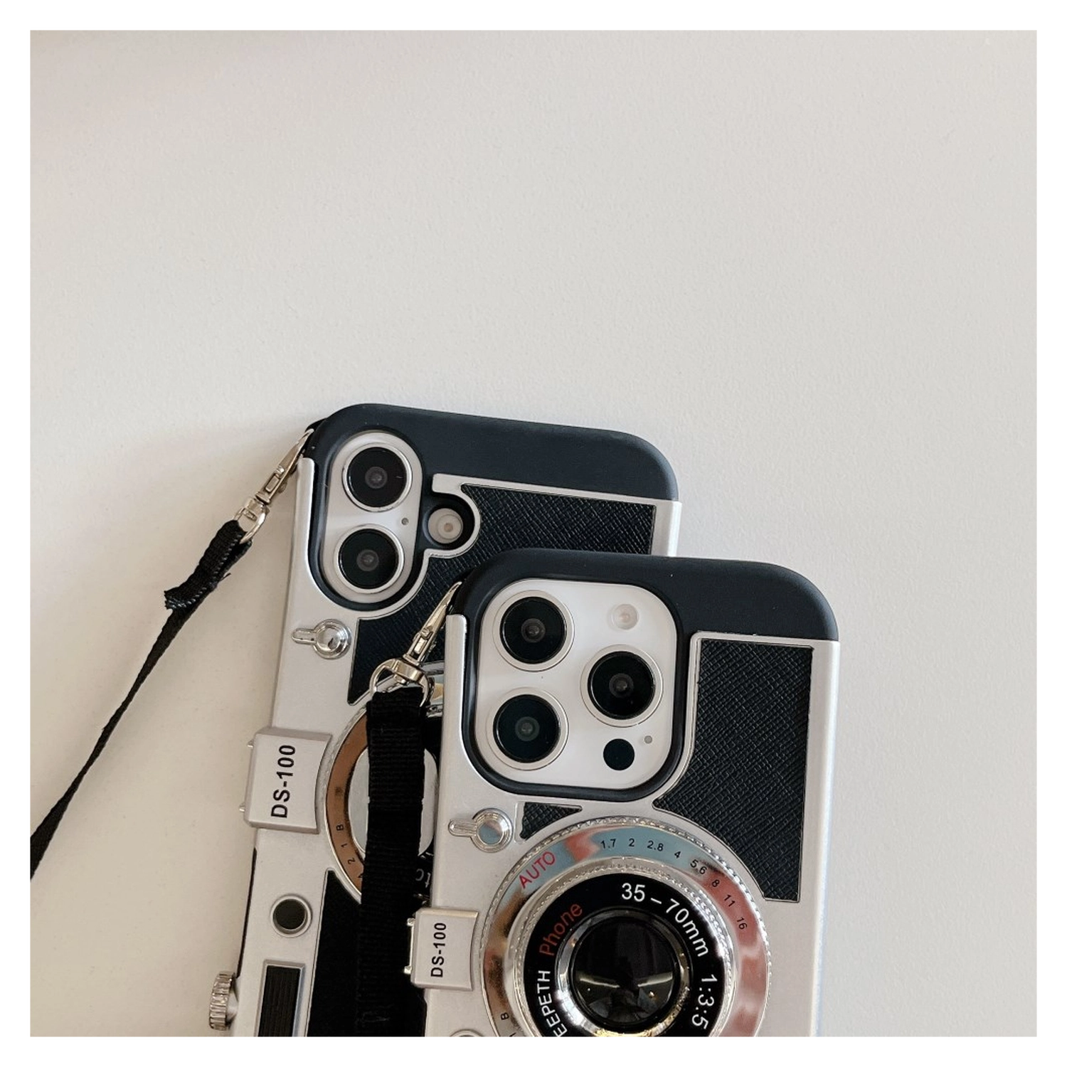 iPhone 14 Pro Hoesje Vintage Retro Camera Back Cover met Koord Zwart afbeelding 9