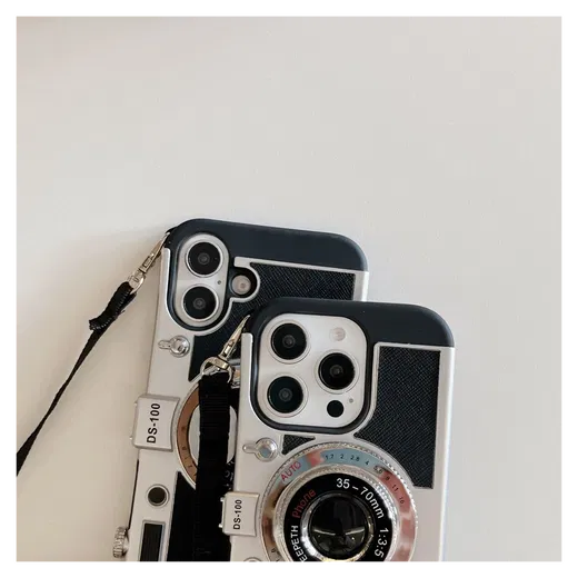 iPhone 14 Pro Hoesje Vintage Retro Camera Back Cover met Koord Zwart afbeelding 9
