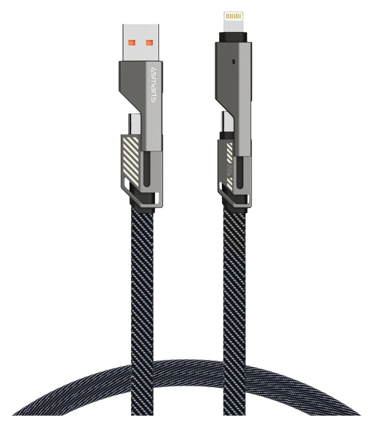 4smarts ComboCord Flat 240W USB-C/USB-A naar USB-C/Lightning Kabel 1.5M Grijs afbeelding 1