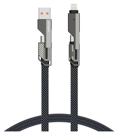 4smarts ComboCord Flat 240W USB-C/USB-A naar USB-C/Lightning Kabel 1.5M Grijs afbeelding 1