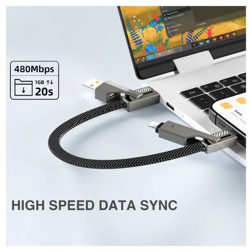 4smarts ComboCord Flat 240W USB-C/USB-A naar USB-C/Lightning Kabel 1.5M Grijs afbeelding 4