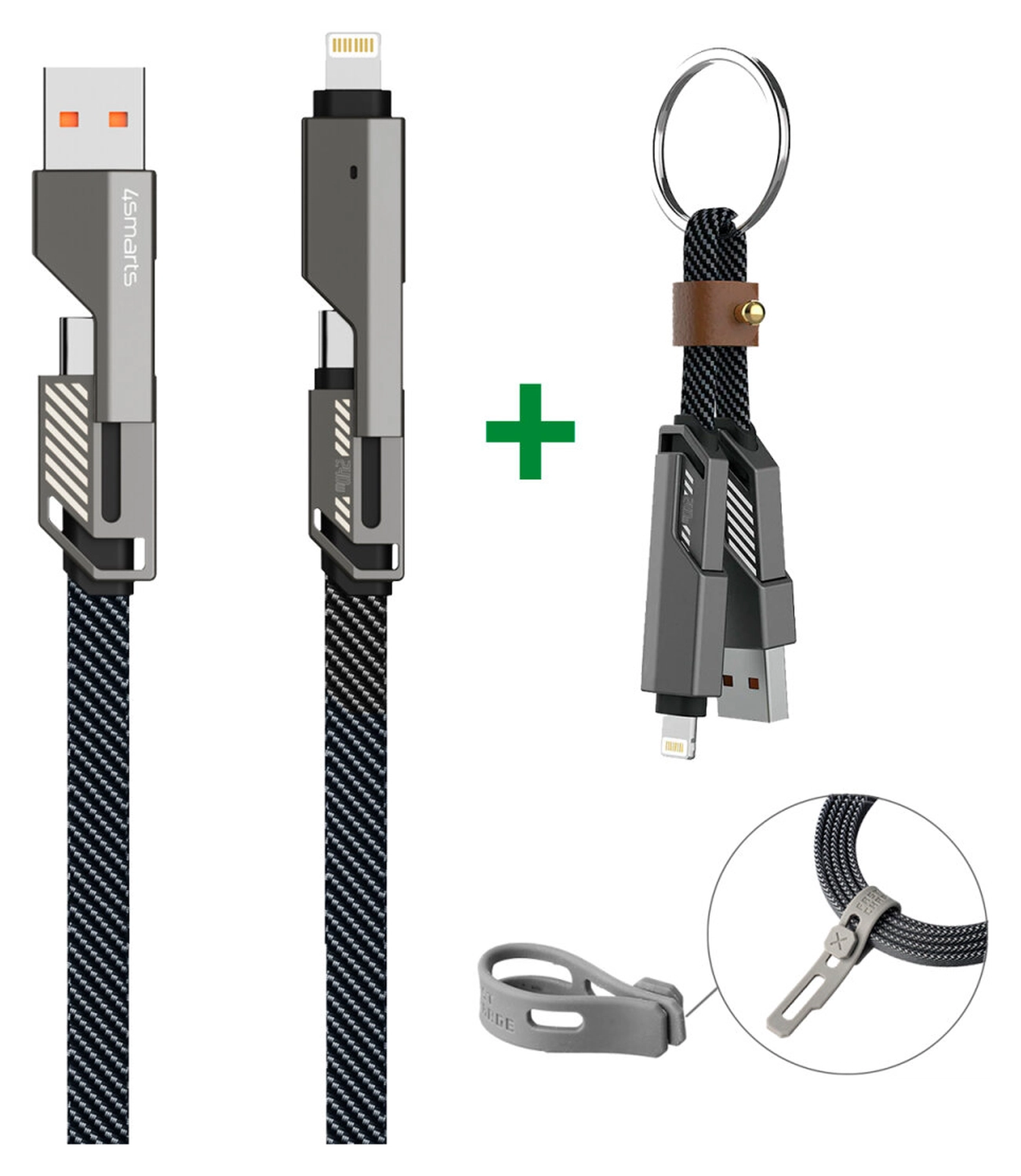 4smarts ComboCord Flat 240W USB-C/USB-A naar USB-C/Lightning Kabel 1.5M Grijs afbeelding 7