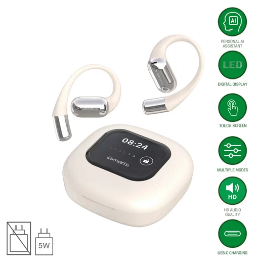 4smarts SkyBuds AI Screen Open-Ear Wireless Headset Bluetooth Oordopjes Beige afbeelding 2